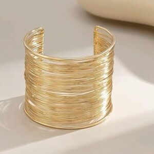 Gold wire wide Cuff Bracelet